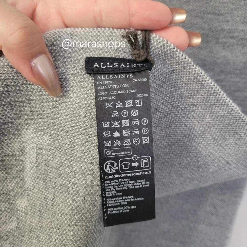 All Saints Gray Logo Jacquard Scarf